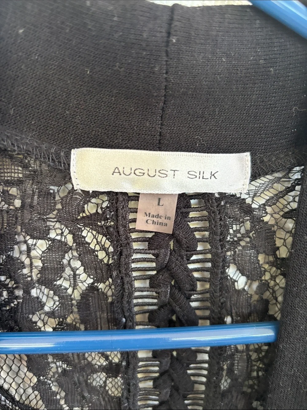 August Silk Lace Black Lace-Back Open Front Cardigan sz L